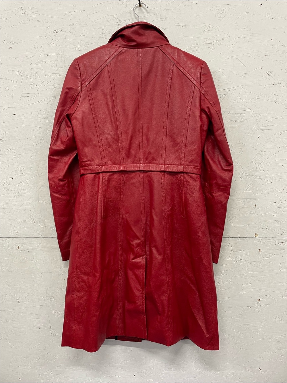 Vintage Danier Red Leather Button-Front Lined Trench Coat, Size XS - Picture 2 of 12